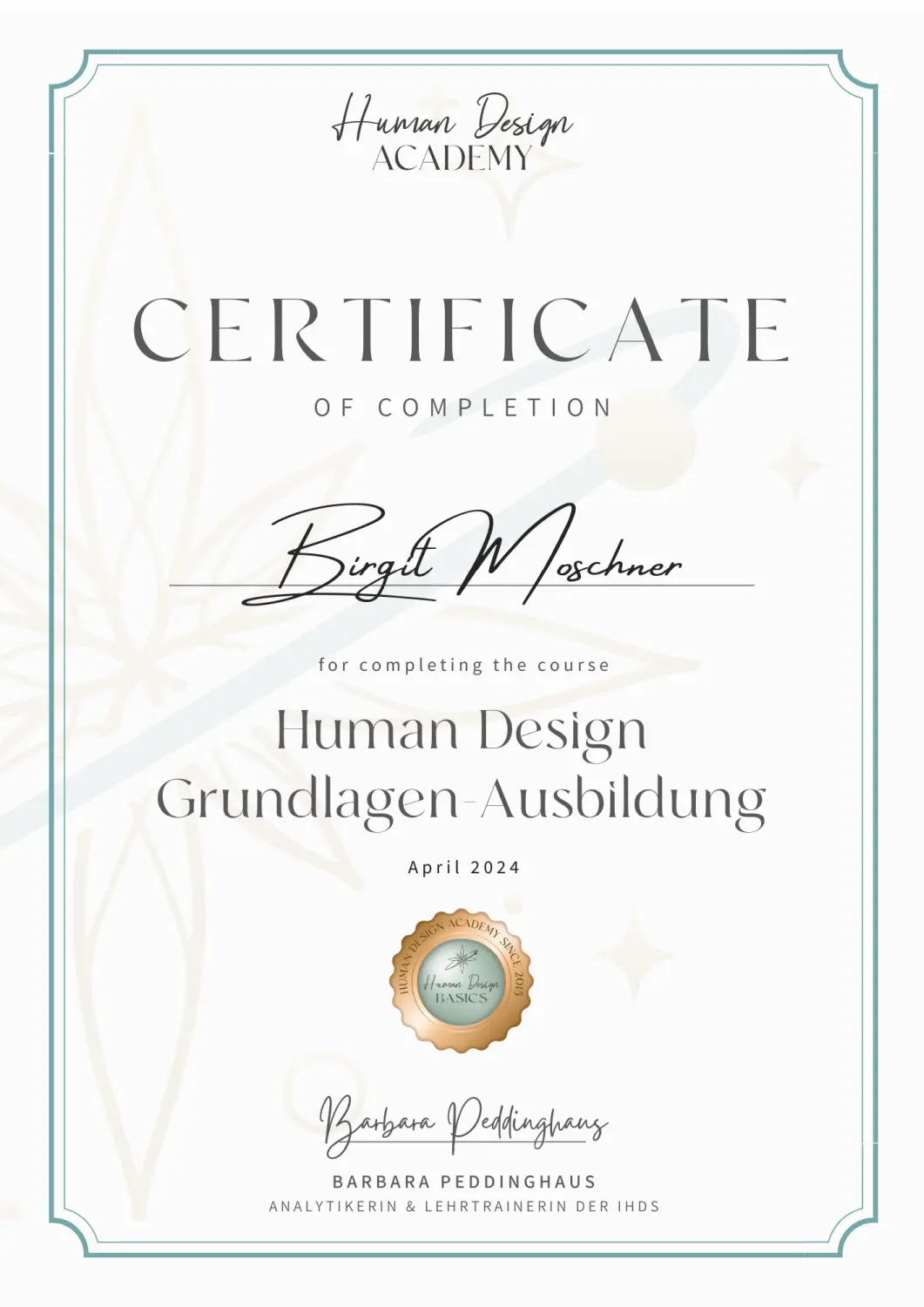 Zertifikate von Birgit Moschner-Coaching